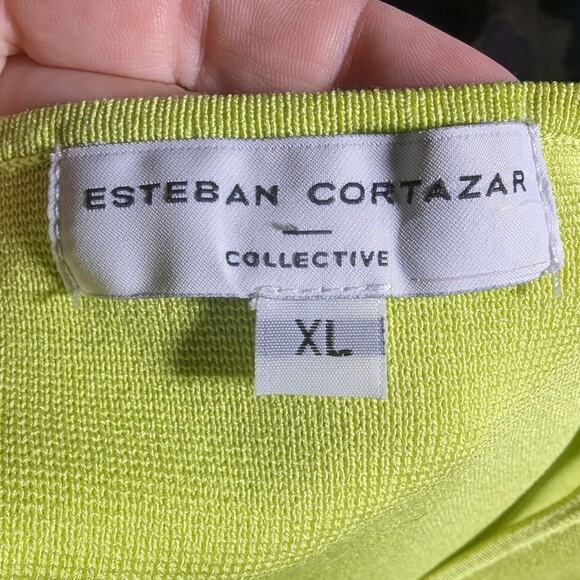 Esteban Cortazar Lime Green Bodycon Stretch Knit Cutout Mini Dress Sz XL - Picture 4 of 6